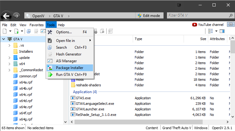 OpenIV package installer