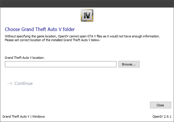 OpenIV select GTA V folder