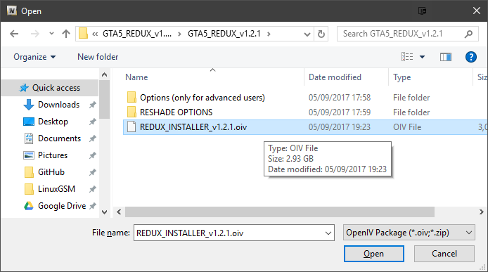 Select the Redux OIV file